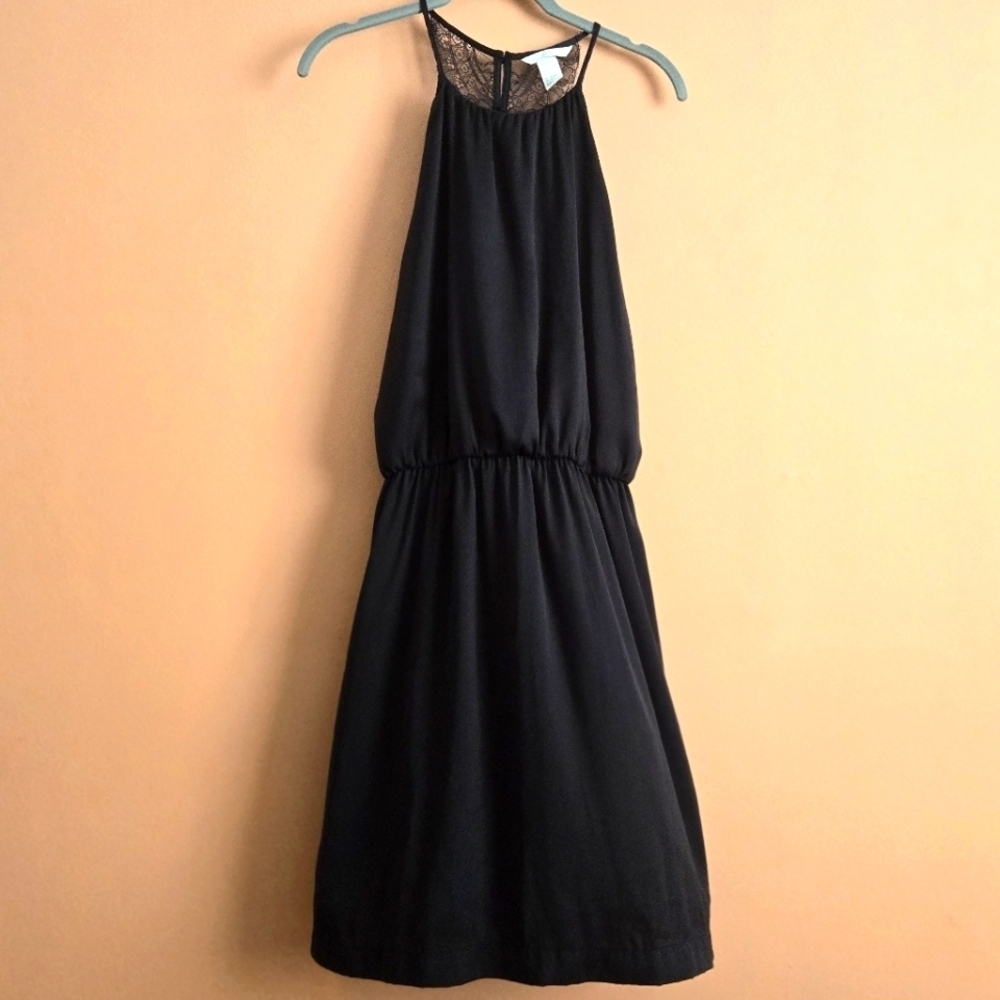 H&M Black Sleeveless Dress with Lace Back – Size 12